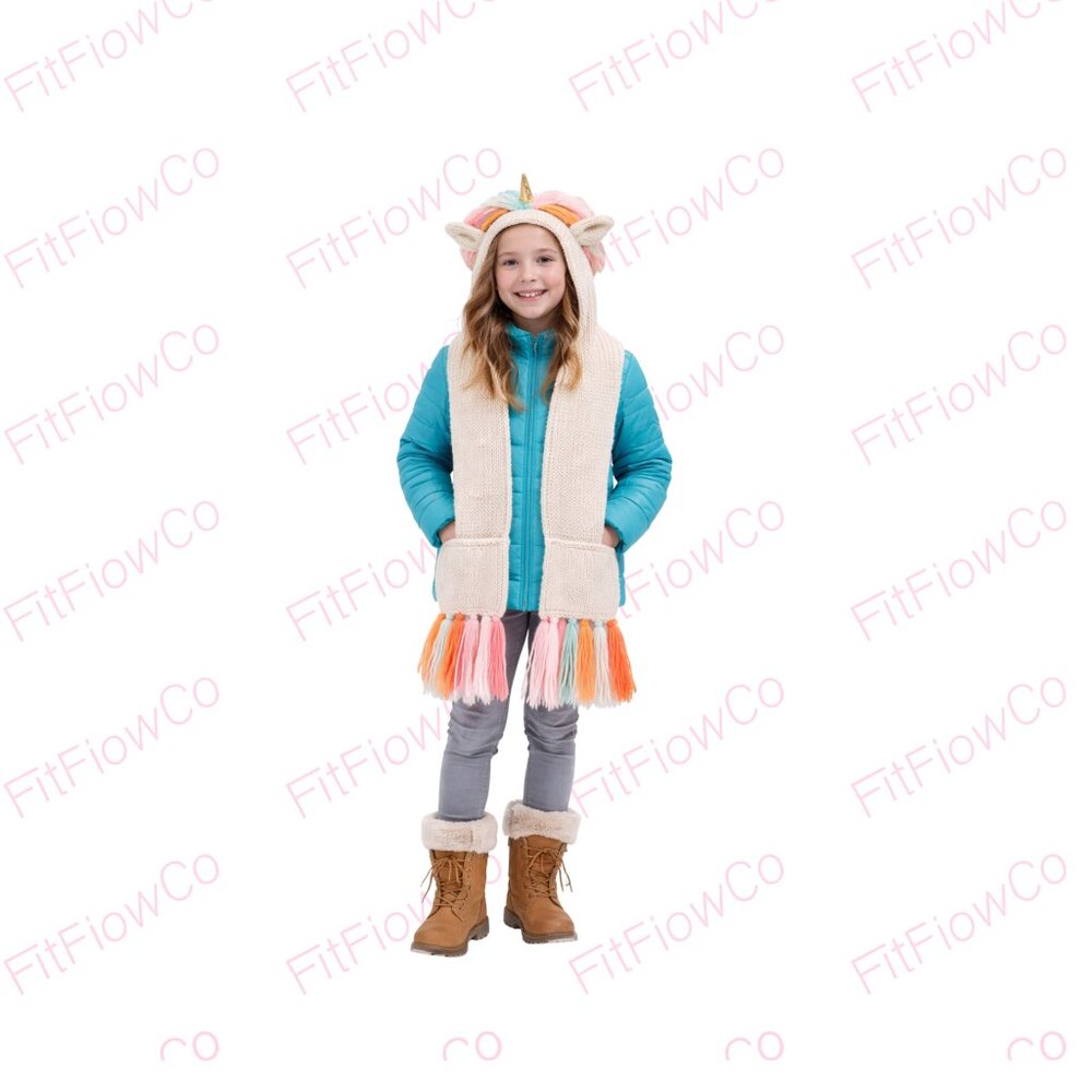 Unicorn Hooded Scarf Kids 8-16 Target Ivory Knit Tassel Scarf Hoodie Ears Horn